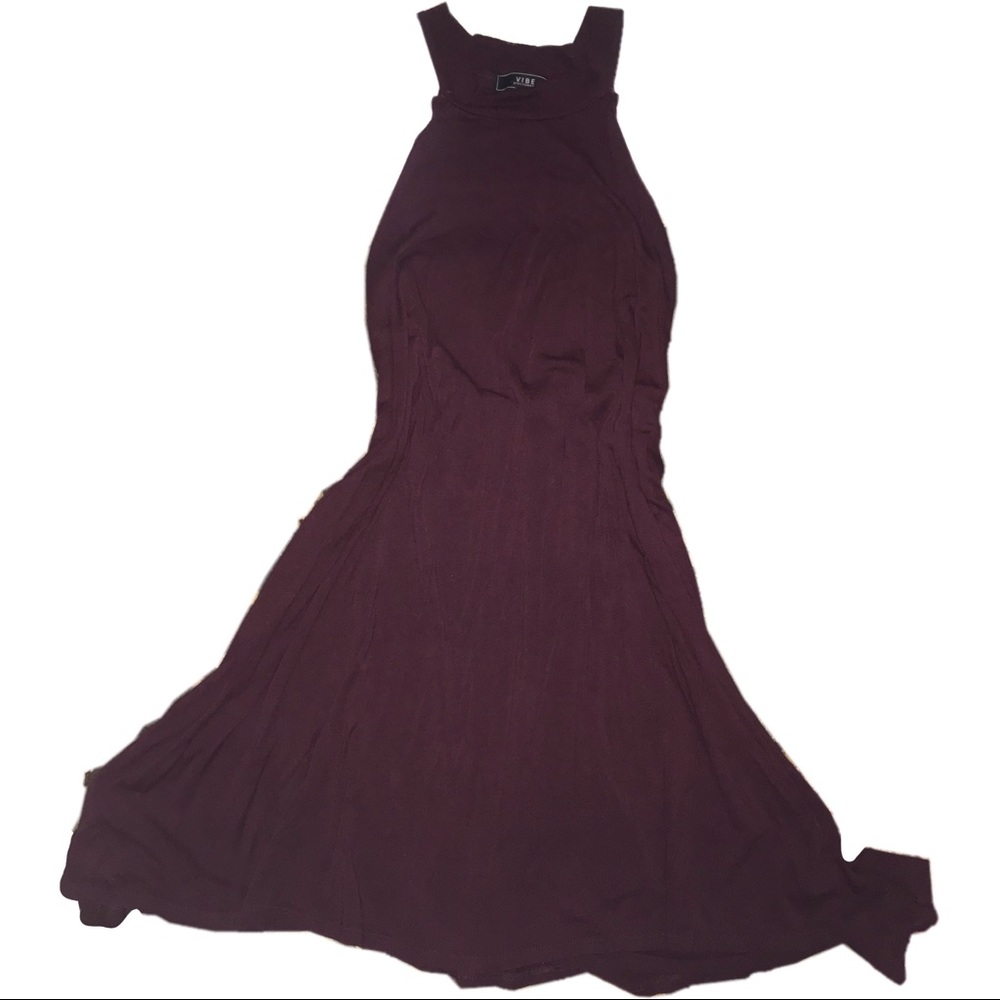 Burgundy dress.